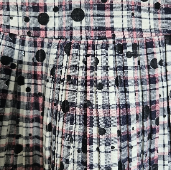 🎈2/40pink/white/black plaid lace trim pleated lightweight handmade skirt linedM - Picture 5 of 6